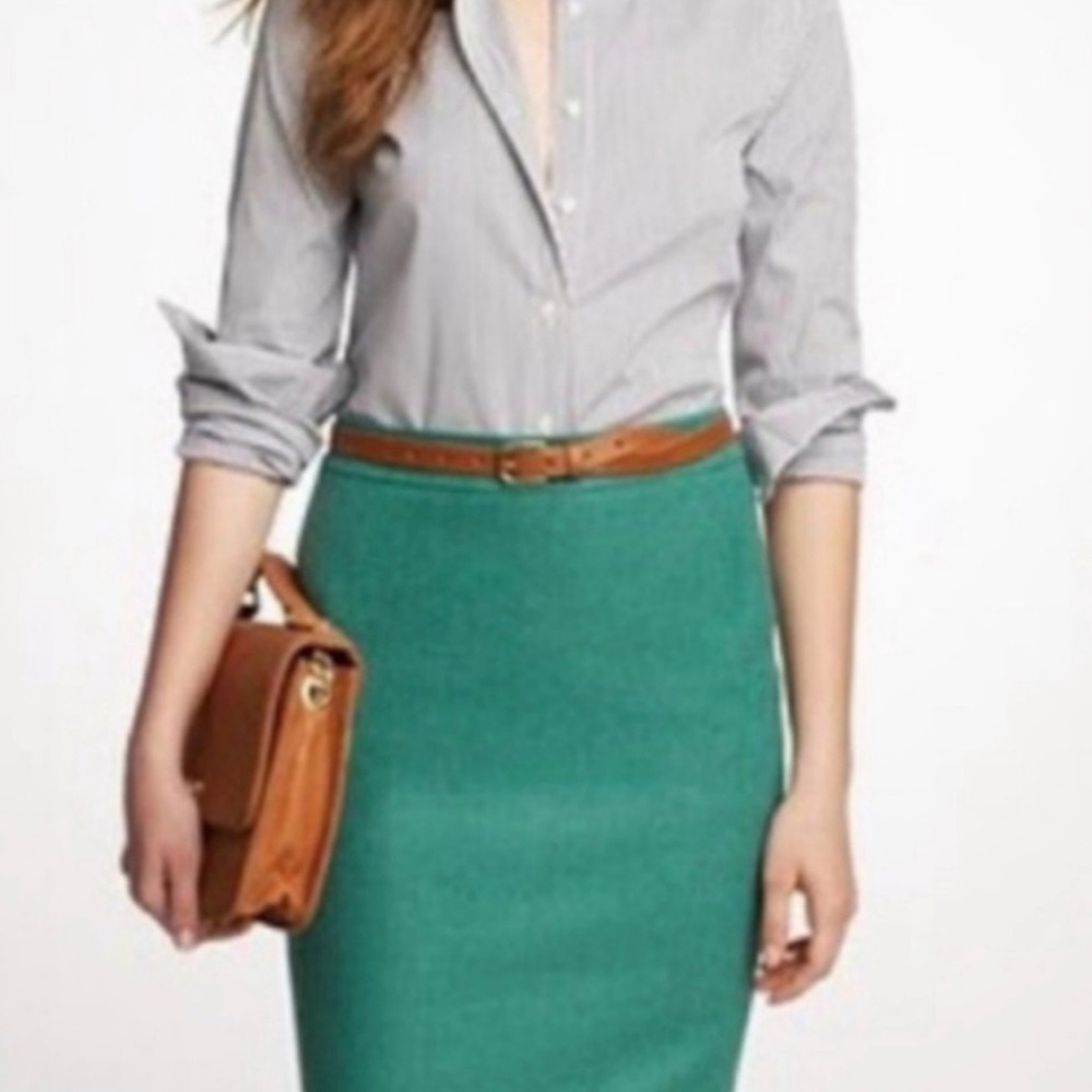 J Crew Kelly Wool Pencil Skirt 00P Green L20.5”